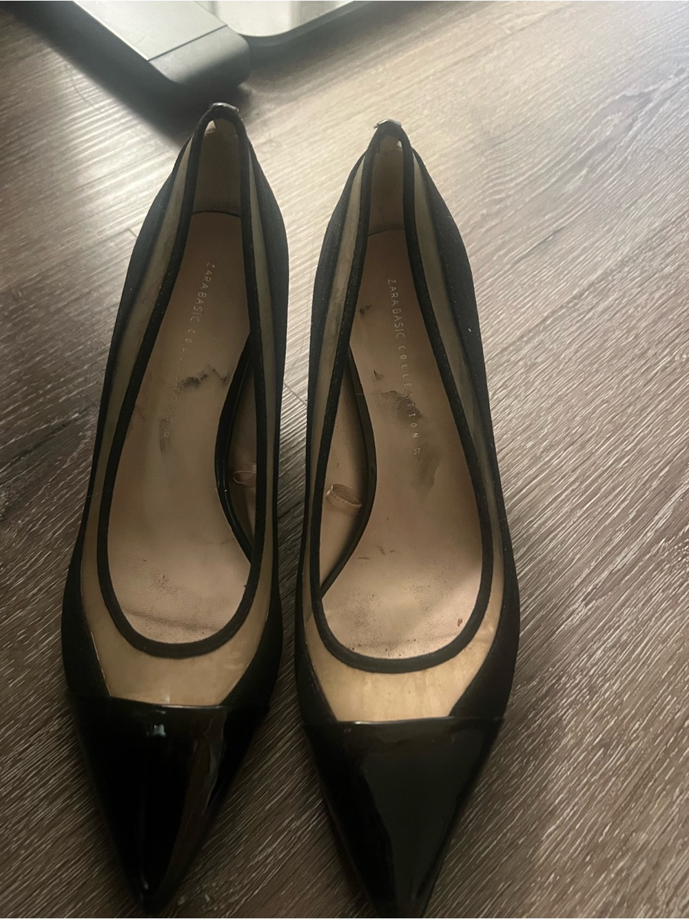 Zara Black Pointed-Toe Heels with Patent Cap